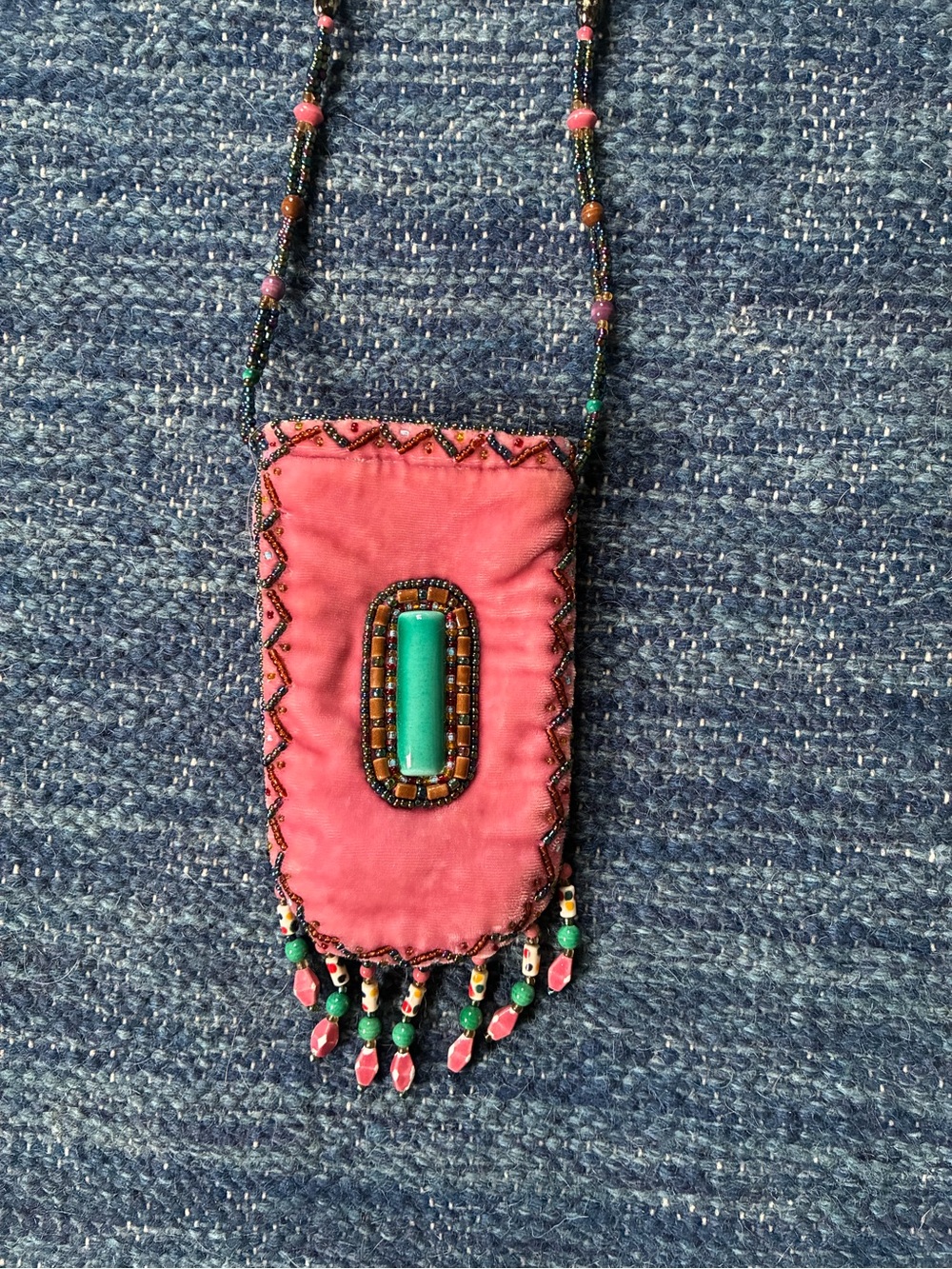 Pink Beaded purse with Turquoise Accent